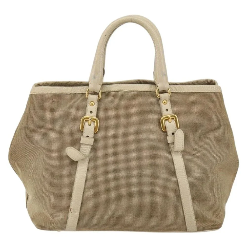 PRADA Hand Bag Canvas Beige Gold Auth - Picture 3 of 15